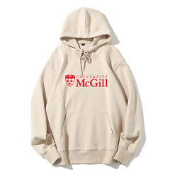 Mcgill University Pullover Sweatshirt Mcgill Memorabilia Hooded Jacket Autumn and Winter Fleece-Lined International Student Cotton