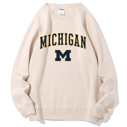 Umich University of Michigan Souvenir Sweatshirt for International Students, Crew Neck, Fleece-Lined, Casual, Thin, American Style