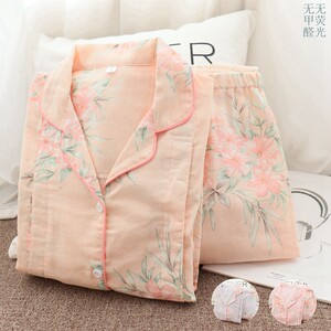 Pure cotton gauze postpartum clothing, summer thin, postpartum breastfeeding clothing, long sleeved maternity pajamas, cardigan, oversized floral print
