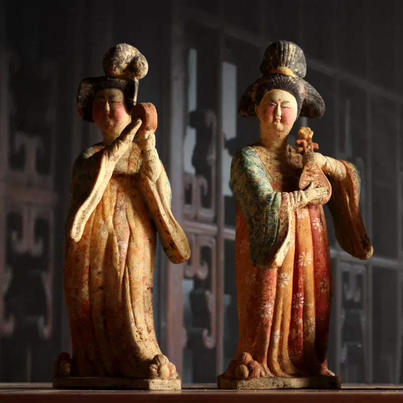 唐三彩仕女装饰乐器俑陶瓷人物艺术品仿古摆件收藏陶俑古物老物件