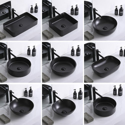 Nordic Matte Black Countertop Basin for Home Use, Washbasin, Bathroom Black Ceramic Single Basin, Splash-Proof
