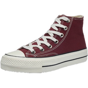 
Universal thick-soled high-top women's canvas shoes, versatile women's red sneakers, women's height increase, new women's burgundy shoes