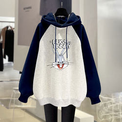 Mid-length color block hooded sweatshirt Bugs Bunny