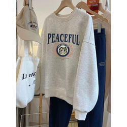Letter Print Black and White Cat Crewneck Sweatshirt for Women 2026 Spring Autumn Winter Loose Lazy Style Fleece Thickened Long Sleeve Pullover Trendy