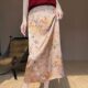 Drooping printed skirt for women in summer new high-waisted slim hip skirt small satin mid-length A-line skirt
