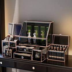 Glass Cosmetics Storage Box 2025 New Model Desktop High-Value Perfume Lipstick Box Dust-Proof Cosmetics Organizer