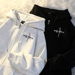 American-Style Hooded Sweatshirt for Men, Autumn and Winter 2026 Early Spring New Style, Fleece-Lined and Thickened, Oversized, Lazy Style Cardigan Jacket