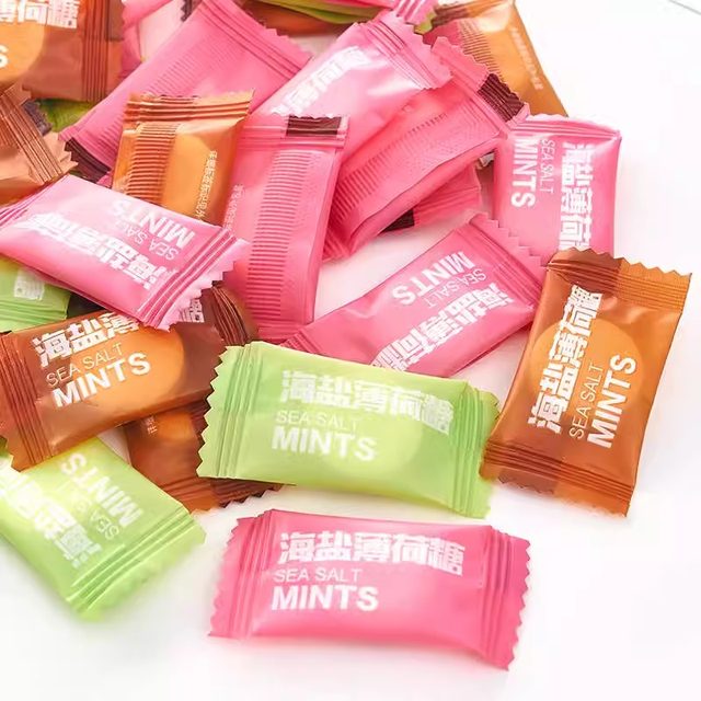 Candy sea salt cool and refreshing fruit flavor mint vitamin C tattoo skin contains milk sugar bulk casual snacks