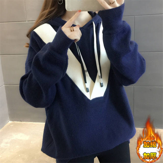 The clearance counter has withdrawn the extra large fat mm300Jin [Jin is equal to 0.5kg] women's tops with velvet and thickened splicing long-sleeved sweatshirts for women
