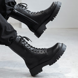 Men's Martin Boots, British Style, High-Top, Thick-Soled, Height-Increasing Work Boots, Men's Genuine Leather High-Top Motorcycle Trendy Boots