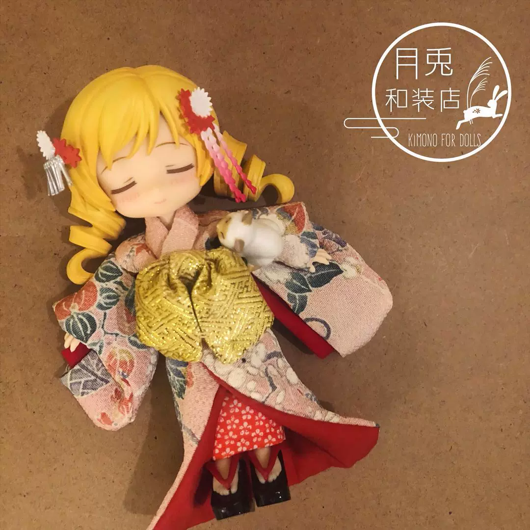 月兔和装店 完售展示ob11 粘土人振袖和服桃底花笼