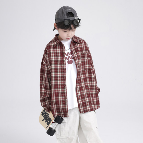 
Boys spring and autumn Korean long-sleeved T-shirt plaid shirt suit 2026 new children's spring two-piece clothing trend
