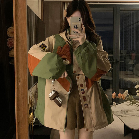 300*0.5kg fat mm large size spring retro workwear hooded jacket for women loose slimming casual long-sleeved jacket