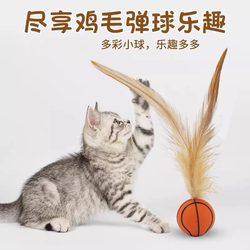 Cat Teaser Wand with Teething Fun, Elastic Ball with Feathers, a Favorite of Ragdoll Cats, Self-Entertainment Boredom-Relief Gadget, Internet-Famous Toy