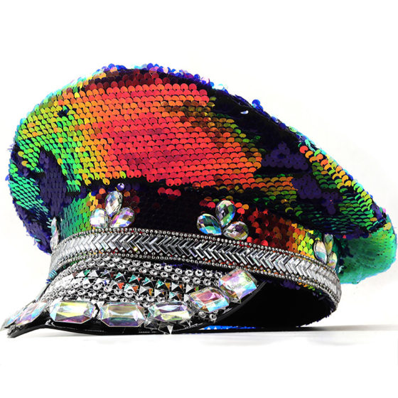 
Luxury colorful sequins decorative wedding hat women photography hat duckball cap flat hat performance hip hop hat