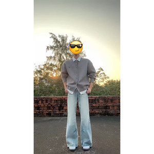 
Gray turquoise button cardigan sweater for men in autumn and winter cleanfit collarless sweater high-end bottoming shirt