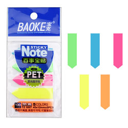 Baoke Tz5007 Fluorescent Indicator Arrow Sticky Notes, 5-Color Transparent Pet Writable Marker Bookmarks