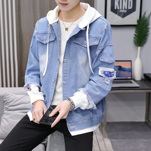 Denim jacket men's 2024 hooded sweatshirt spring and autumn trendy fake ...