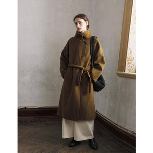 
SOMETHING 70 wool lapel stand collar two-piece raglan sleeve handmade double-sided coat