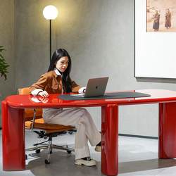 Solid Wood Desk, Home Office Desk, Writing Desk, Computer Desk, Student Study Desk, Office Desk, High-Gloss Red Paint