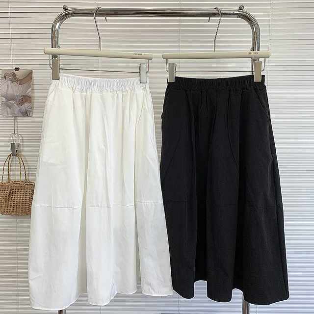 2024 Summer new loose waist cocoon large skirt puffy skirt medium long thin pocket leisure half skirt female
