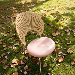 Trendy Pink Chair, Solid Wood Home Shell Chair, Dining Table Stool with Backrest, Makeup Chair, Small Apartment Dining Chair