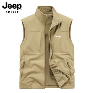 
JEEP Jeep men's cotton vest autumn and winter new vest double-sided plus velvet vest men's middle-aged work jacket