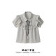 Cream universe bow plaid polo collar doll shirt short-sleeved women's college style slim puff sleeve top