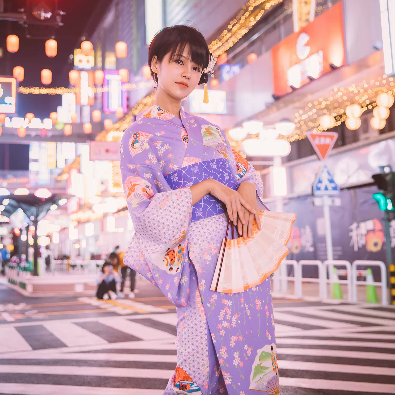 日本改良和服令和夏季小清新攝影復古料理店淡紫色少女四件套浴衣-Taobao