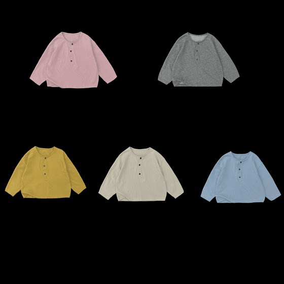 
2026 spring new Korean style long-sleeved solid color round neck versatile loose bottoming T-shirt for boys and girls