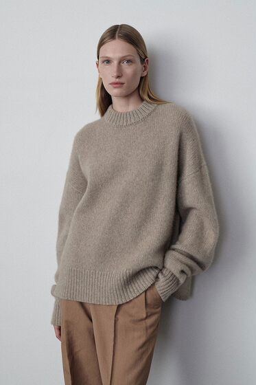 Fashion single product ROW jacket knitted cashmere wool loose round neck needle stick stick thickened big sweater female
