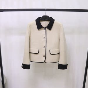 Double -sided wool coat female short small incense wind wool Korean version of the contrasting splicing and age -reducing casual temperament woolen coat
