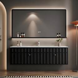 French-Style Cream-Colored Bathroom Cabinet Set with Integrated Rock Slab Hot-Bent Basin, Bathroom Vanity Sink, Washbasin Cabinet