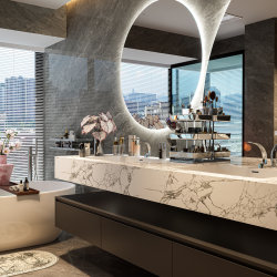 Hotel-Style Slate Seamless Ceramic Integrated Basin Bathroom Cabinet Combination Double Basin Bathroom Vanity Sink Cabinet