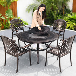 Outdoor Barbecue Tables and Chairs Cast Aluminum Commercial Outdoor Leisure Charcoal Grill Patio Table Home Yard Charcoal Grill