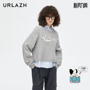
URLAZH Youlan New Fashionable and Versatile Retro Gray Lazy Style Short Round Neck Letter Knitted Sweater for Women