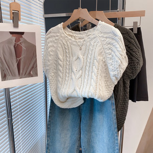 
Twist round neck sweater women's short-sleeved pullover 2026 spring and summer new style loose outer knitted sweater with raglan top inside