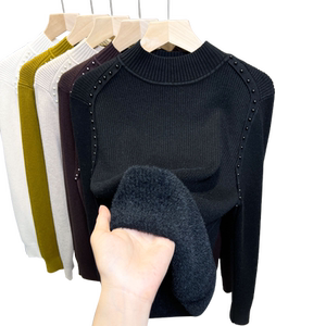 
Women's velvet half-turtleneck sweater all-in-one velvet bottoming shirt 2025 autumn and winter new beaded sweater with thick top