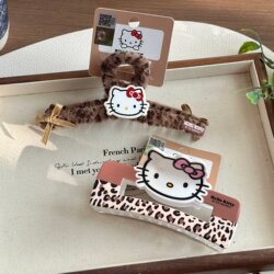 Authentic Hello Kitty Plush Leopard Print Claw Clip Rectangular Hair Clip Fashionable Hair Accessory Back of the Head Hair Clip Shark Clip