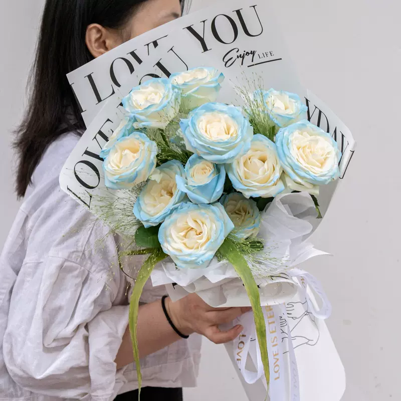 碎冰蓝鲜花玫瑰花束送女朋友老婆礼物周年纪念重庆同城花