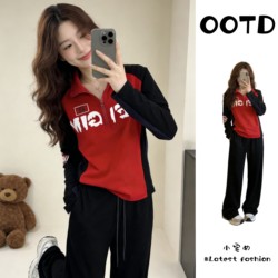 American Retro Color-Blocking Stand-Collar Sweatshirt for Women, Spring and Autumn, Plus-Size, Age-Reducing, Slim-Fit, Half-Zip Base Layer Top