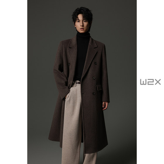 
w2x2025 autumn and winter new 950g heavy double-sided wool coat men's mid-length Nizi windbreaker jacket