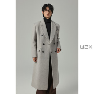 w2x Winter Thickened 2025 New Peeled Collar Woolen Coat Men's Long Over-the-Knee Jacket Woolen Windbreaker Fashion