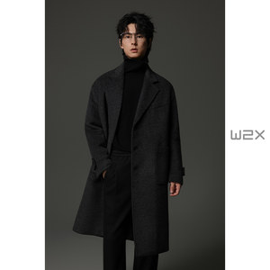 
w2x winter thickened loose large twill wool coat men's mid-length Korean style over-knee windbreaker jacket trendy