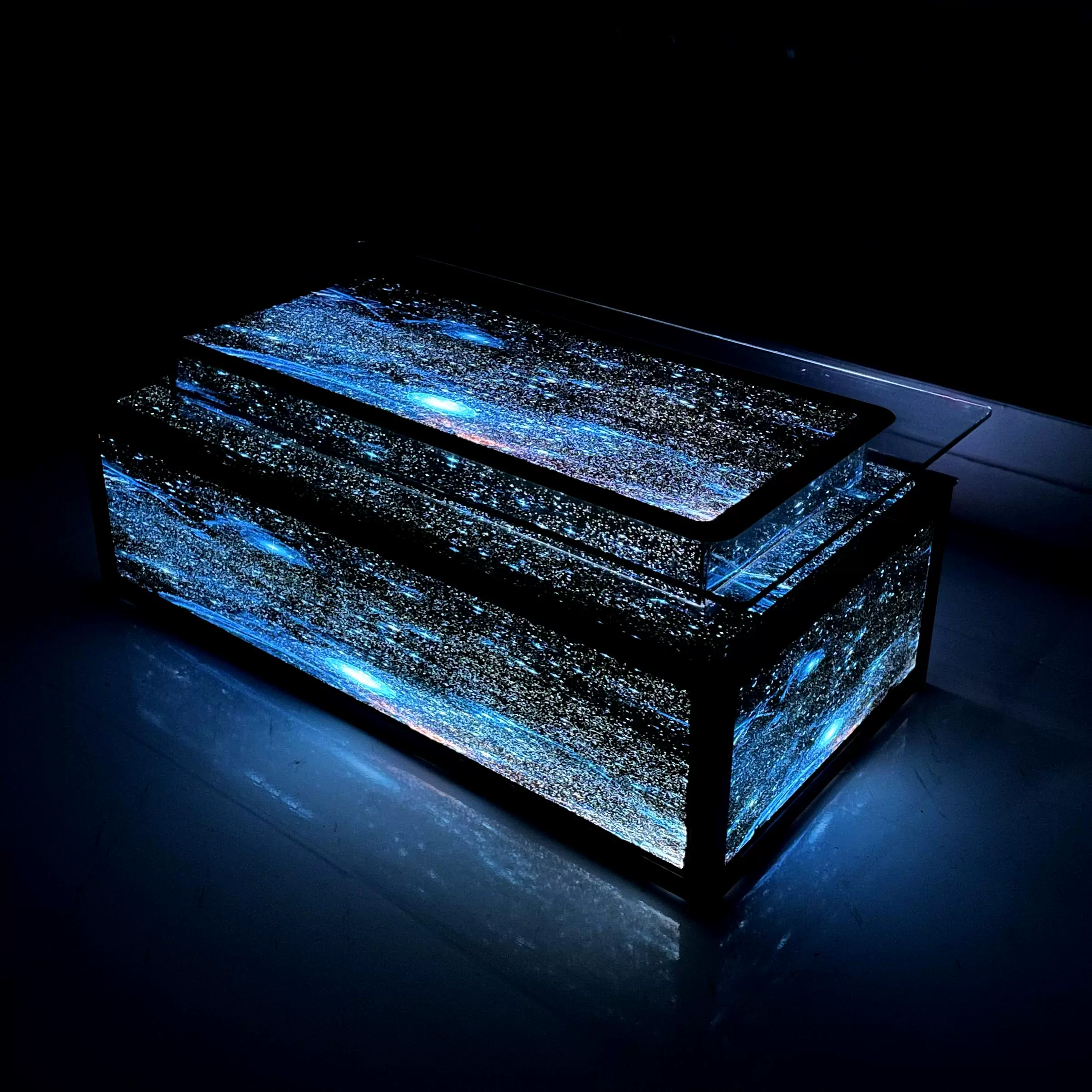 定製ktv茶幾發光鋼化玻璃不鏽鋼茶幾七彩變色簡約會所星空酒吧檯