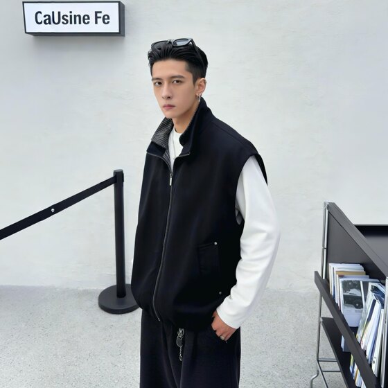 
Men's stand-up collar zipper vest, versatile, handsome, casual and trendy vest jacket, 2026 autumn new fashion
