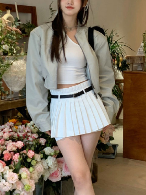 Suit pleated skirt female summer skirt high waist A -line is thin and small, high -level high -level American retro super skirt