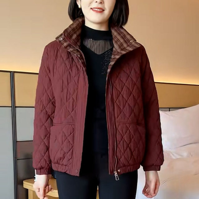 
Winter middle-aged large size plus velvet thickened stand-up collar mother's clothing fashionable casual warm diamond check short cotton coat