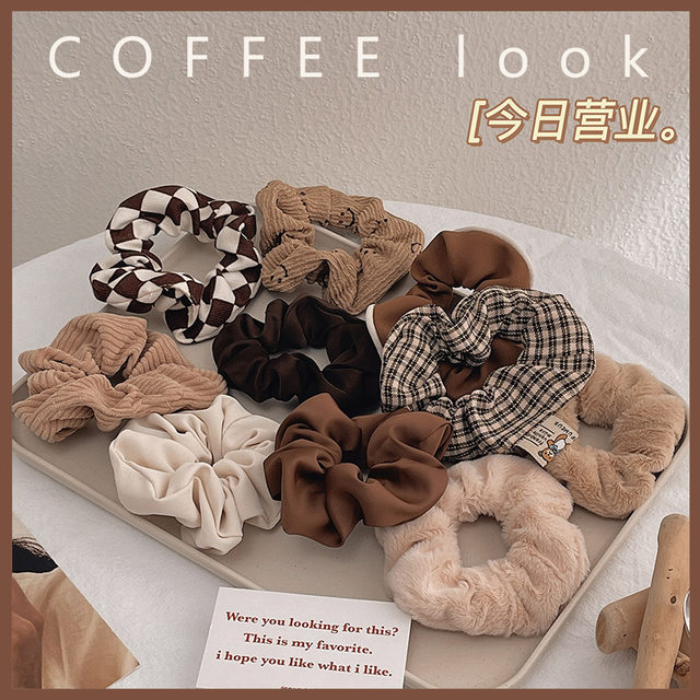 Hong Kong style milky brown pig large intestine hair circle women's new 2024 simple headband tying hair rubber band hair accessories
