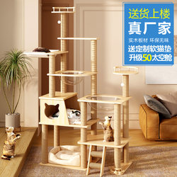 Solid Wood Cat Climbing Frame, Cat House, Cat Tree, Integrated Cat Scratching Post, Large Sky-High Column, Enlarged Space Capsule, Complete Set of Cat Supplies